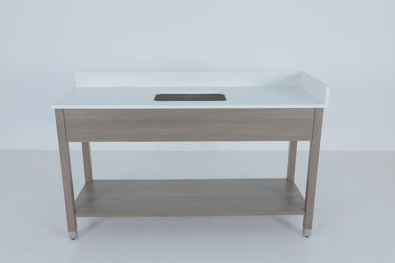 ราคาดี โลหะขาวหินบนและ Backsplash Vanity ด้วยชั้นวางไม้ ออนไลน์