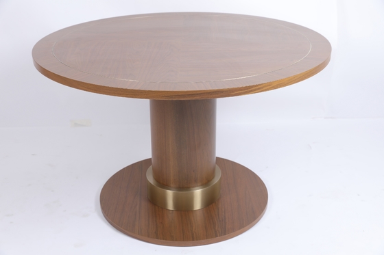 ราคาดี White Oak Veneer Metal Inlay Border Dining Table Pedestal Base With Metal Collar ออนไลน์