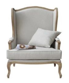 ราคาดี Elegant Oak Wooden Leisure Chair Linen Fabric Vintage Style Armchair ออนไลน์