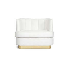 ราคาดี White velvet Fabric Chinese Style Single Accent Leisure Home Living Room Club Armchair Lounge Arm Chair golden base ออนไลน์