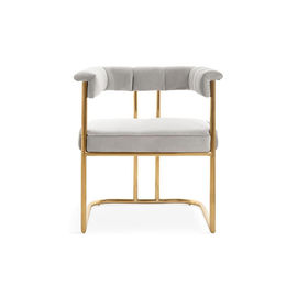 ราคาดี American style high quality Gold brass plating metal base white PU fabric dining armrest chair ออนไลน์