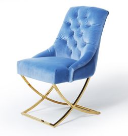 ราคาดี Golden X Cross Metal Legs Furniture Dining Room Chairs Blue Velvet Fabric Button Tufted ออนไลน์
