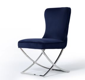 ราคาดี Stainless Steel X Cross Metal Legs Button Tufted Dining Chair Dark Blue Velvet Fabric ออนไลน์
