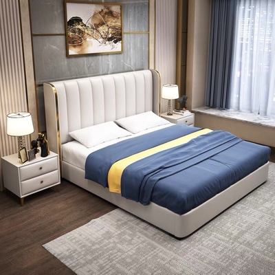 ราคาดี Light luxury leather double bed modern hotel bedroom furniture 1.8 m wedding bed ออนไลน์