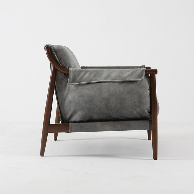 Fabric Upholstered Solid Wood Frame Accent Chair Nordic Style 2